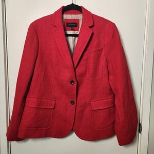 Talbots Red Wool Blend Womens Blazer Sz 14 Pin Stripe Lined Single Breast Career